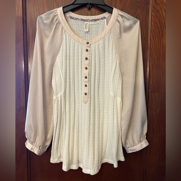 Anthropologie Meadow Rue Kersee Button Ivory Boho Henley Blouse Top Medium - Picture 3 of 6